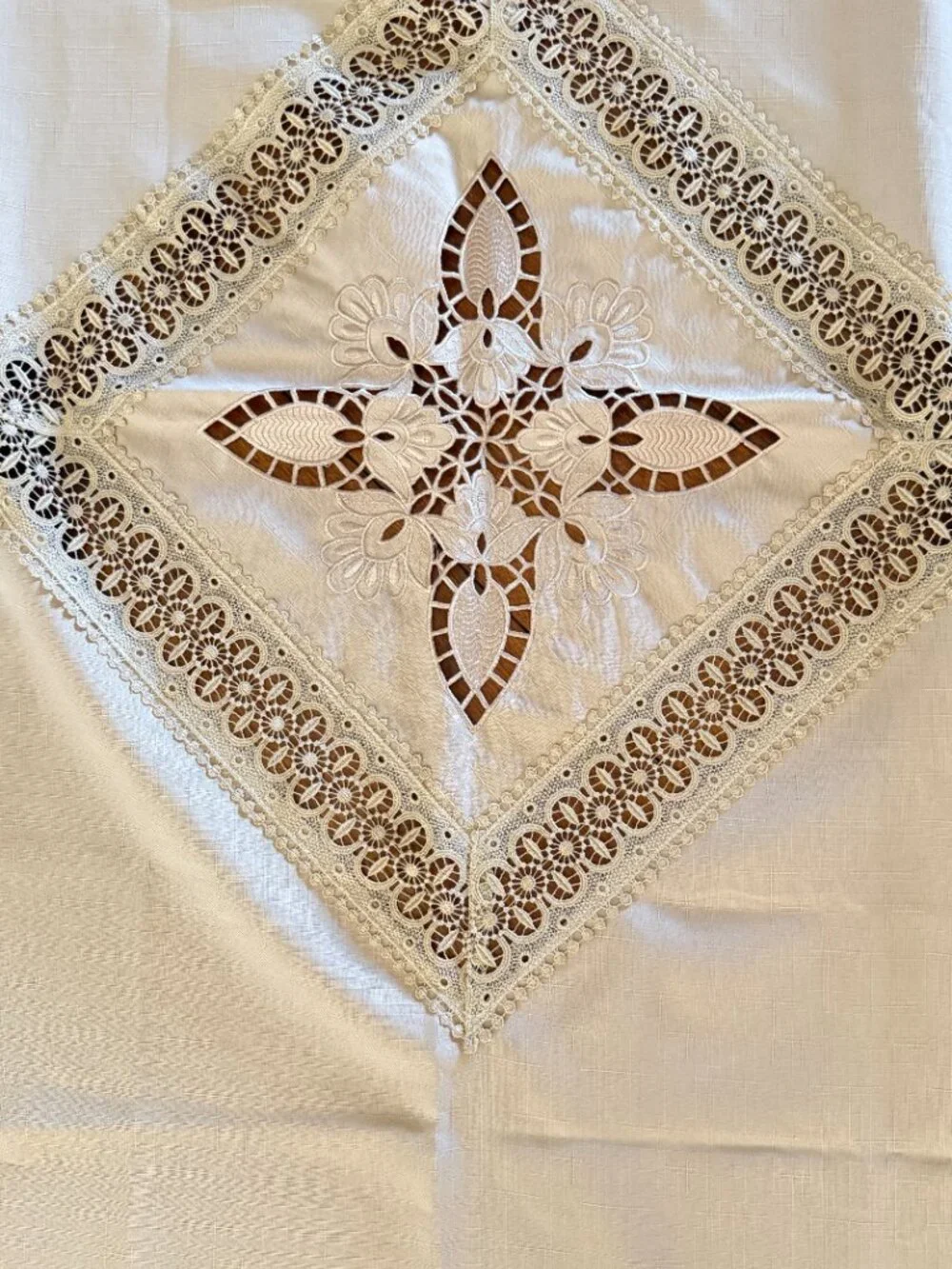 NEW Linen Tablecloth from Greece Lace Embroidery Cut Out Handwork
